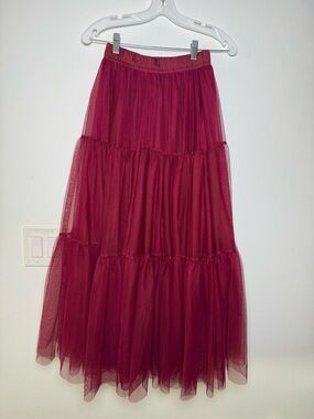 Pinkyotto Burgundy Tiered Tulle Maxi Skirt